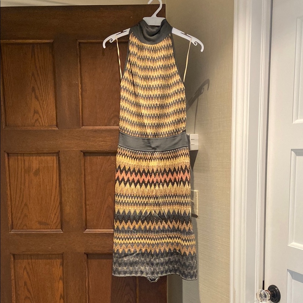 Black and Tan Halter Sheath Mini Dress